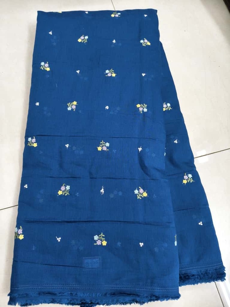 Soft Mul Chanderi & Mul Cotton Fabric with Multi Machine Flower Embroidery