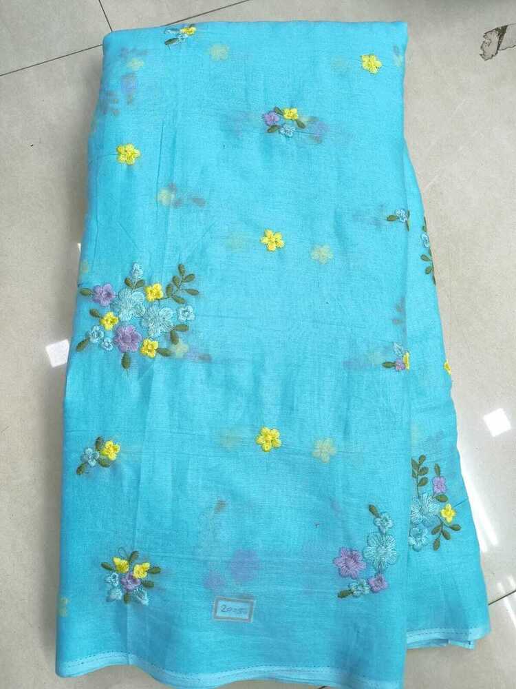 Soft Mul Chanderi & Mul Cotton Fabric with Multi Machine Flower Embroidery