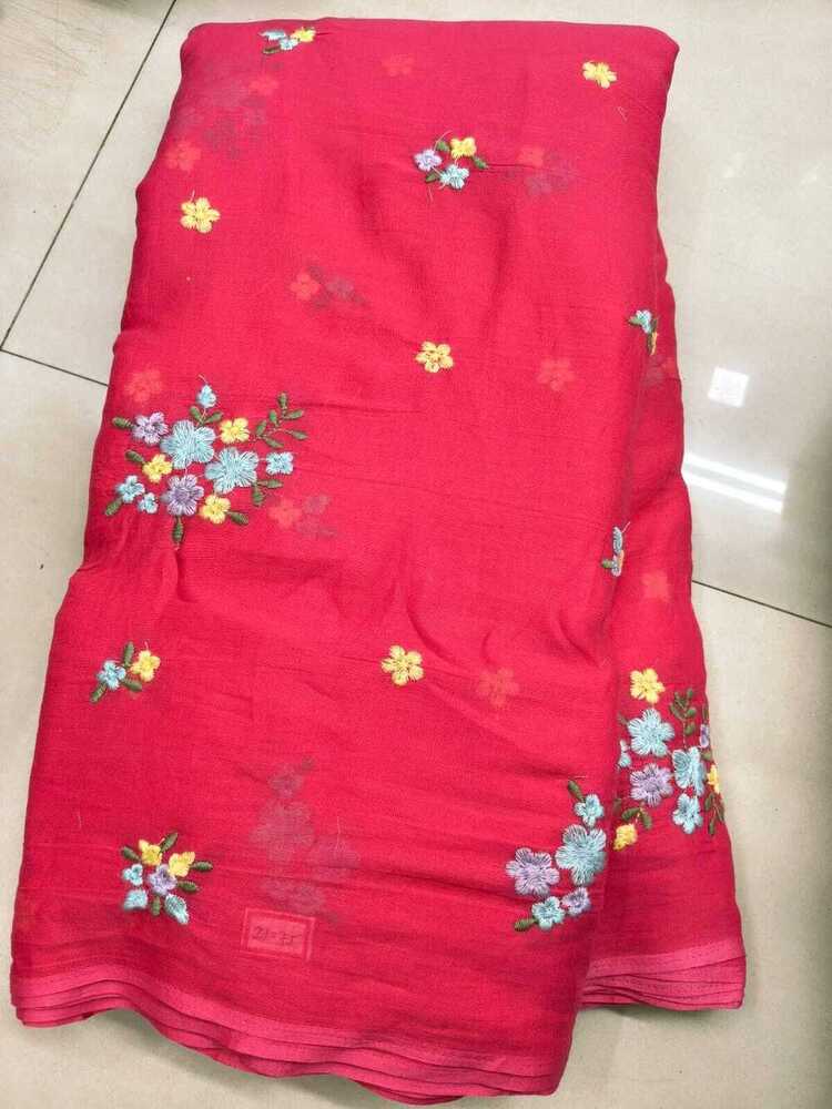 Soft Mul Chanderi & Mul Cotton Fabric with Multi Machine Flower Embroidery