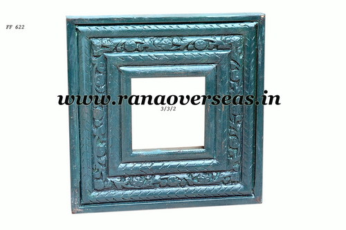 Mango Wood Photo Frame - 5x7 Inch, Blue Color | Wooden Mirror Frame with Art Paper and Thread Sewing Binding
