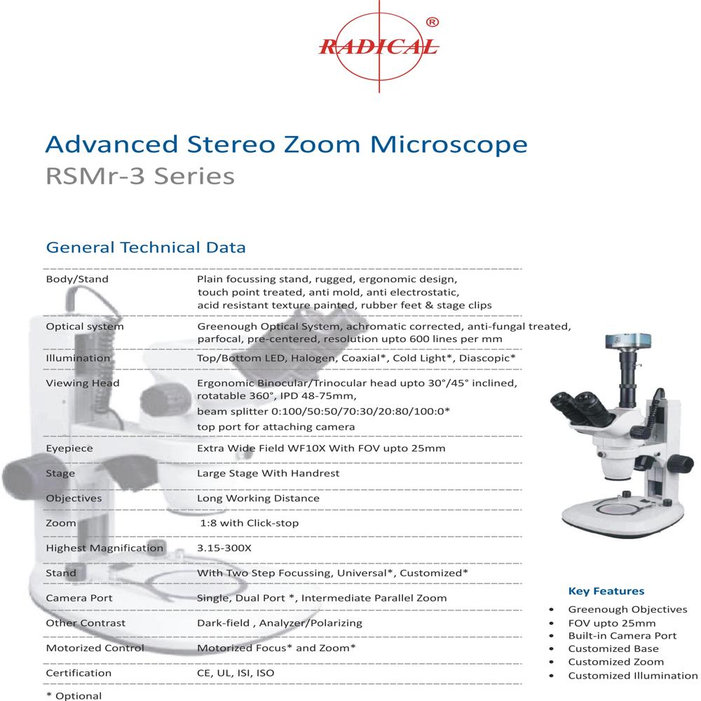 Advance Stereo Zoom Microscope  RSMr-3T