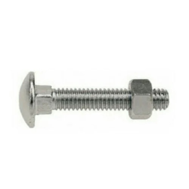 Stainless Steel Carriage Bolt - SS 304, 1 Inch, Silver, Full Thread, Square Neck Drive, Polished Round Head