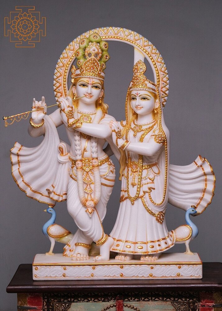 Marble Radha Krishna Statue - Design Type: Traditional