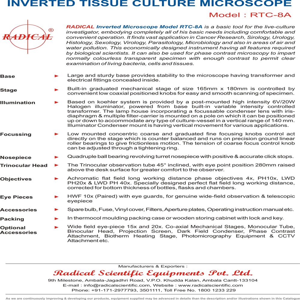 Trinocular  Inverted Tissue Culture Microscope RTC-8A