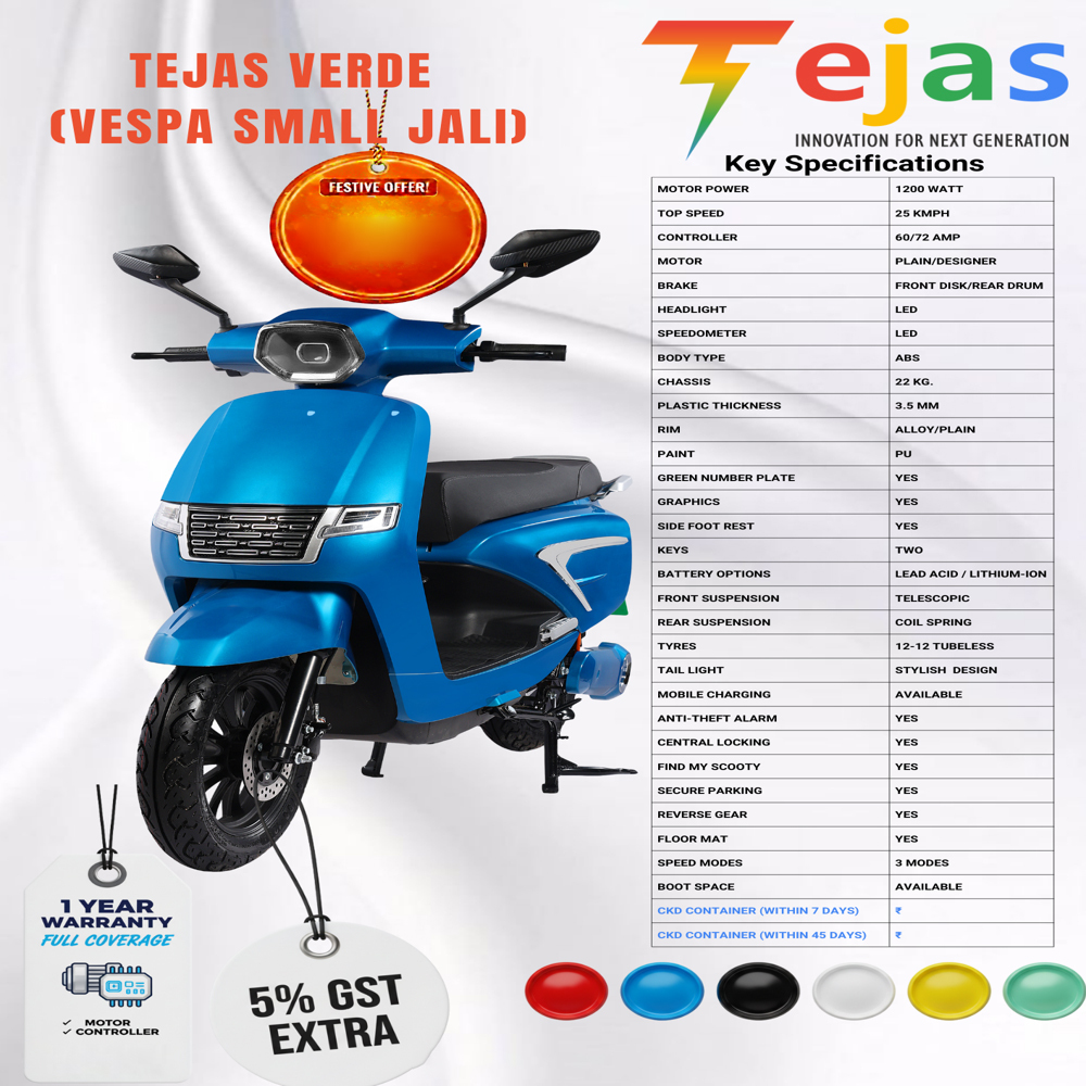 Tejas Verde (Vespa Small Jali) - Charger Type: Lead Acid / Lithium-ion