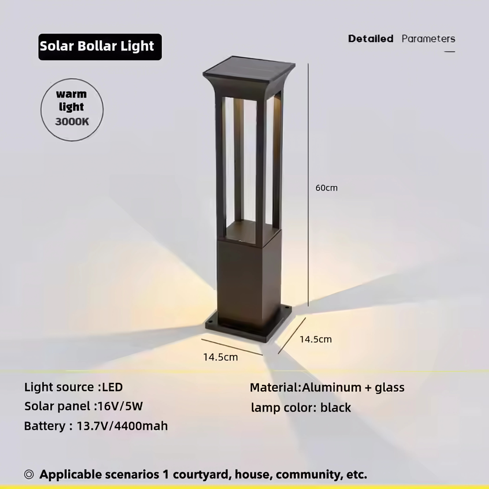 Premium Solar-Powered Square Bollard Light