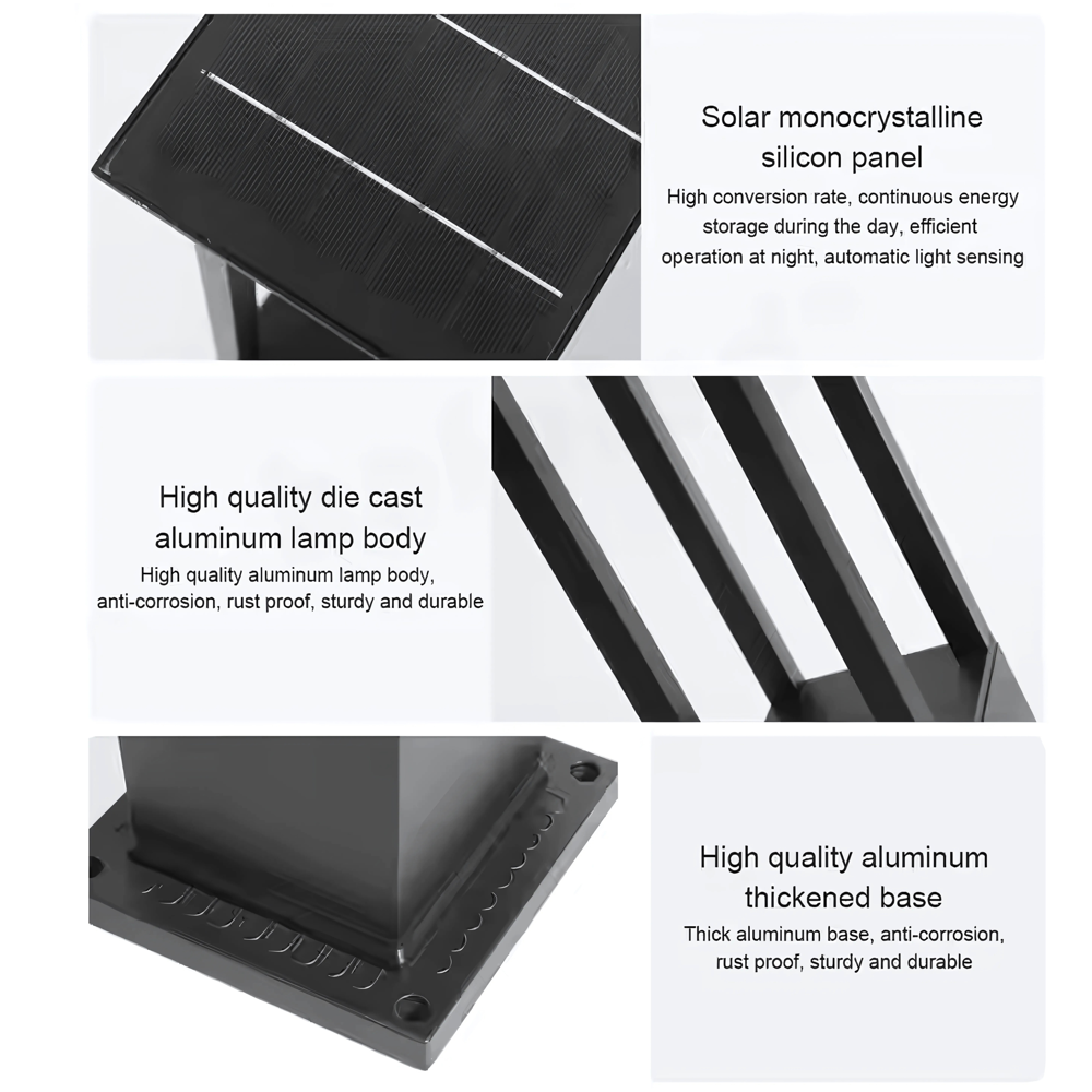 Premium Solar-Powered Square Bollard Light