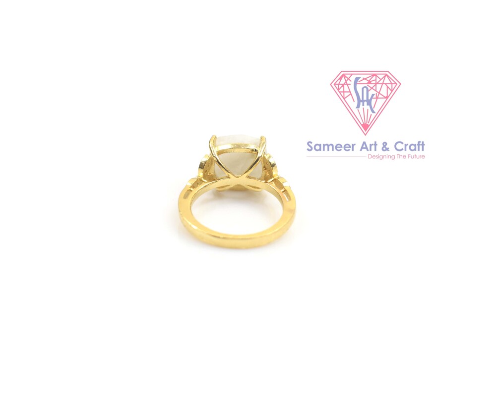 18k Gold Plated Rainbow Moonstone With Cushion Shape Fashion Ring