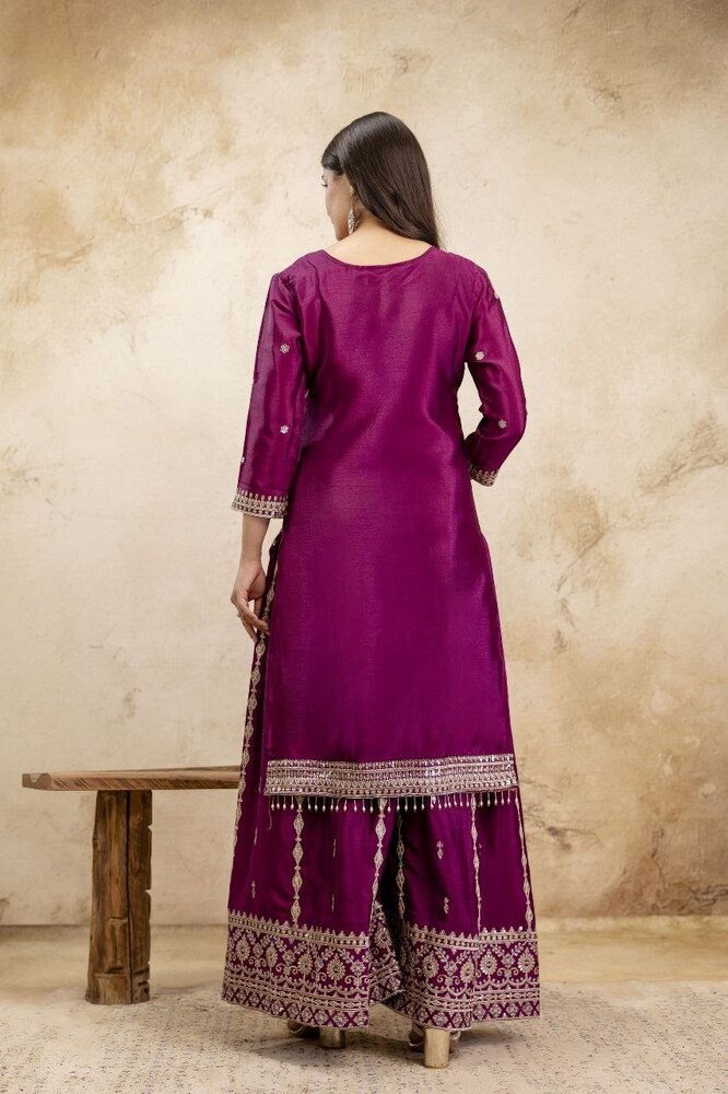 Premium Chinon Suits With Heavy Embroidery Sequence Work - Design: Traditional