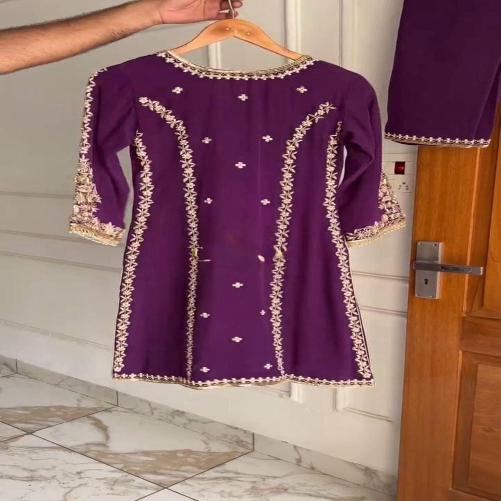 Designer Purple Kurti Pent With Duptta Pair - Decoration Material: Sequins
