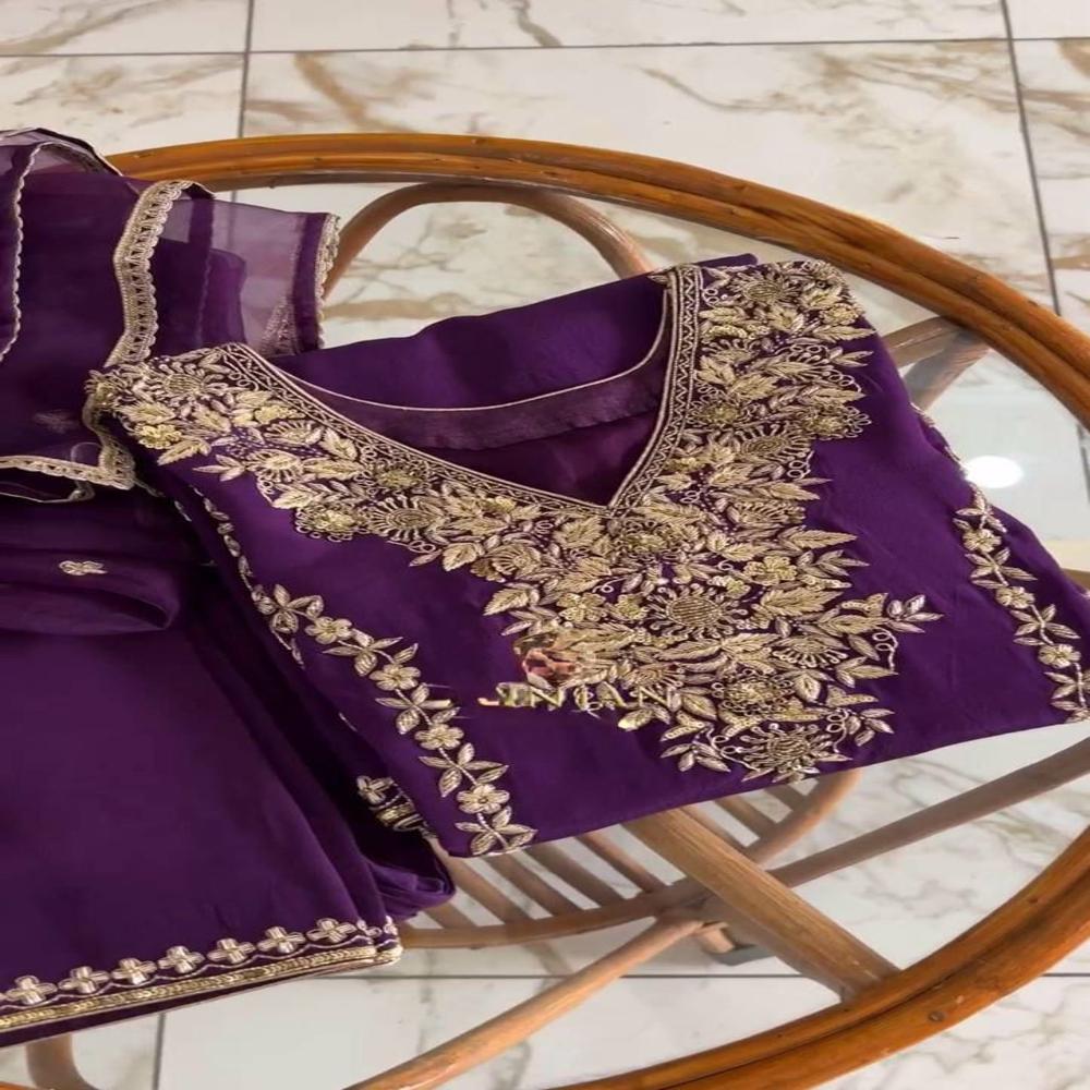 Designer Purple Kurti Pent With Duptta Pair - Decoration Material: Sequins