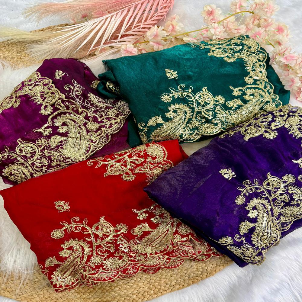 Indian Designer Women Saree - Color: Rani - Blue-red- Green