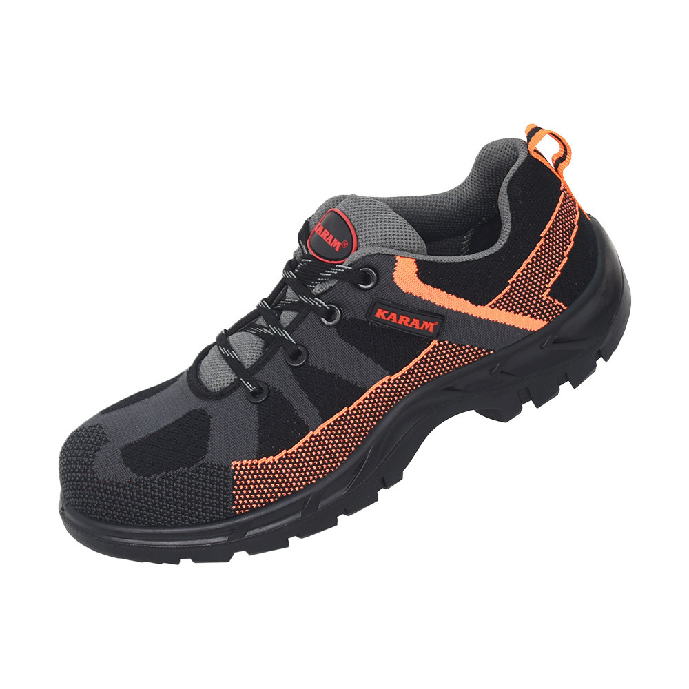 Flytex Grey And Orange Sporty Safety Lace-Up Safety Shoes - Color: Black