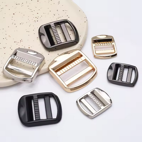 Heavy-duty metal zinc alloy trapezoidal buckle adjuster, webbing release buckle, triple-slider tension lock, suitable for backpacks
