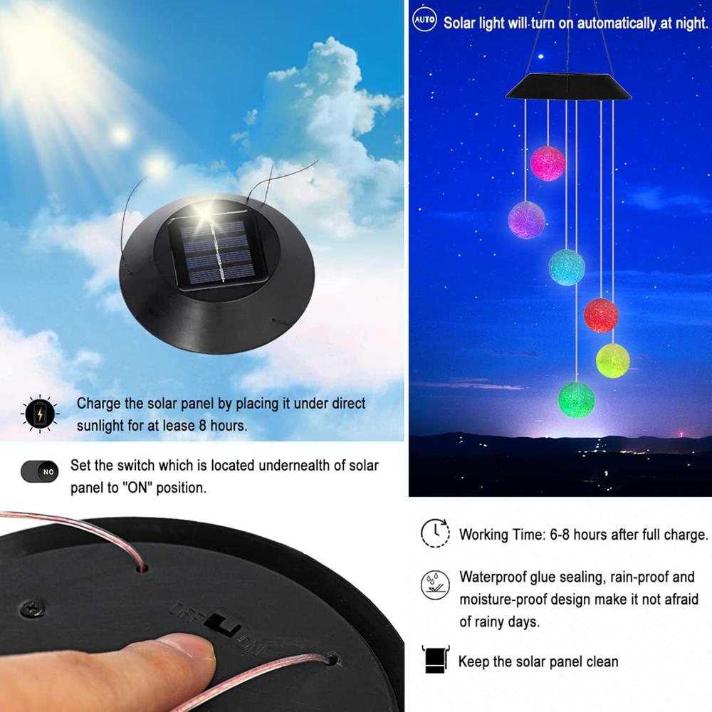 Solar Crystal Ball Wind Chime Spiral Spinner Hanging Light with Color