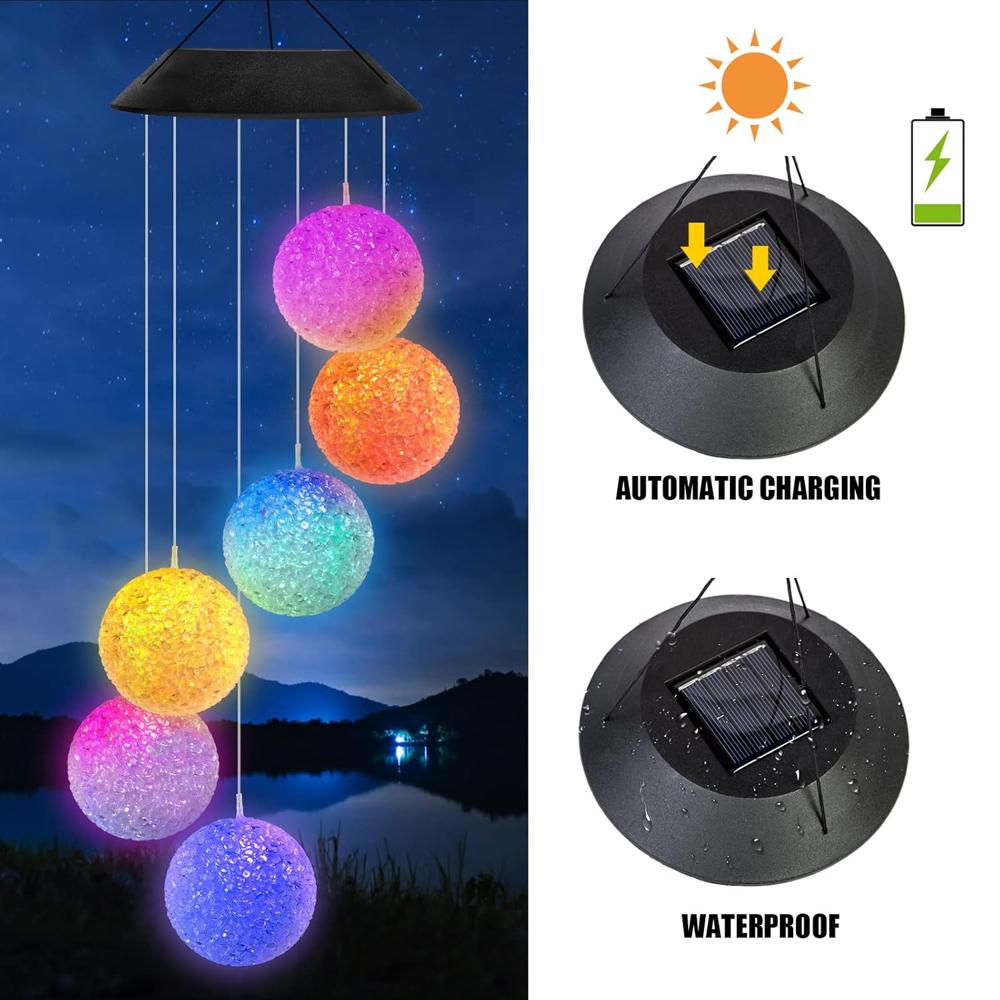 Solar Crystal Ball Wind Chime Spiral Spinner Hanging Light with Color