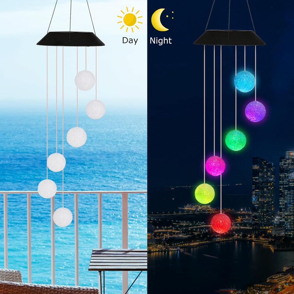 Solar Crystal Ball Wind Chime Spiral Spinner Hanging Light with Color