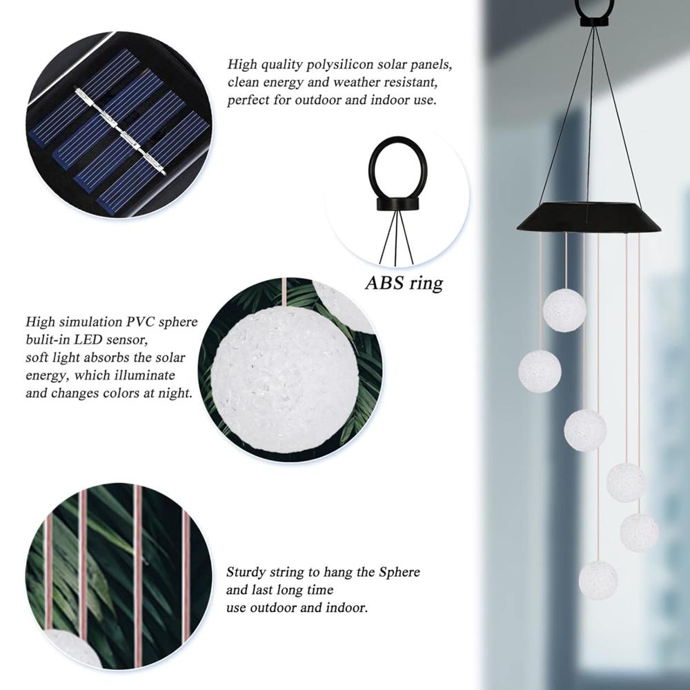 Solar Crystal Ball Wind Chime Spiral Spinner Hanging Light with Color