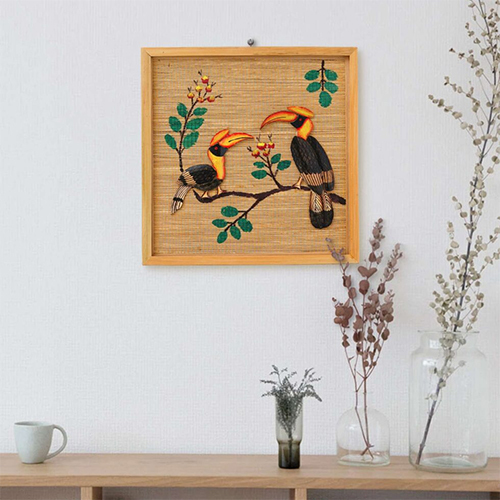 Bamboo Art Couple Horn Bill Painting For Home Decor - Color: Brown