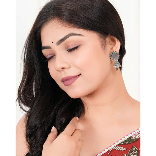 Earrings For Women Traditional Silver Az838-Oxidised Jhumka Set - Grade: A