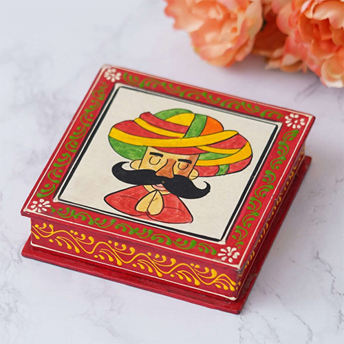 Rajasthani Wooden Tea Coaster - Design Type: Printed
