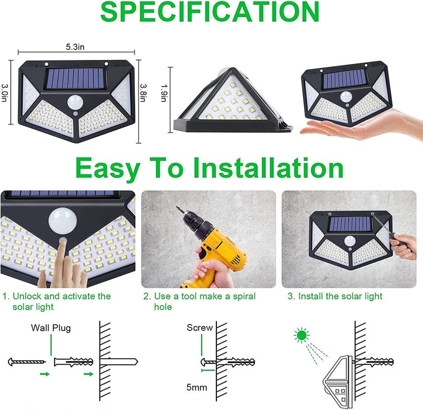 100 LED Solar Security Motion Wall Light