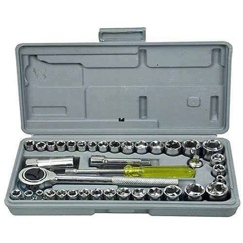 40 Pcs In 1 Screw Driver Spanner Wrench Set Automobile Tool Box - Color: Silver