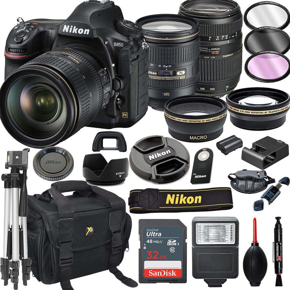 Nikon D850 D800 D750 D700 D500 Fx Dslr With 24-120mm Vr + Tamron 70-300mm Lenses - Color: Black