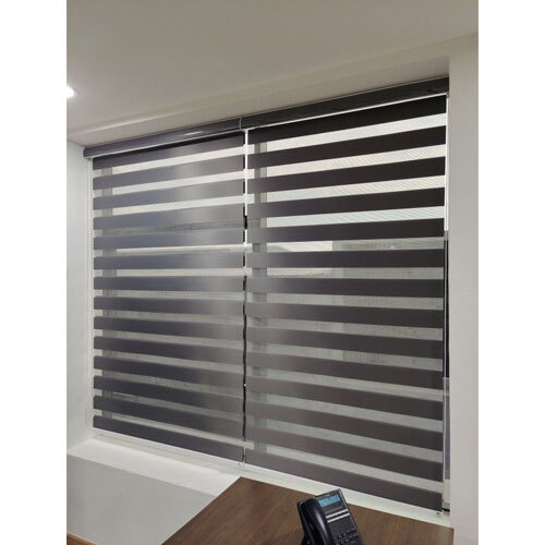 Zebra Roller Blind - Polyester Material, Vertical Pattern, Brown Color | Anti-UV Protection, Adjustable Light Control, Easy Installation