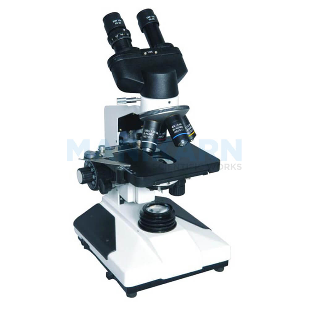Binocular Microscope - Dimensions: 300mm X 200mm X 450mm | Features: 45â° Inclined Binocular Head, Coarse & Fine Adjustment, Achromatic Objectives, Led Illumination, Double Layer Mechanical Stage