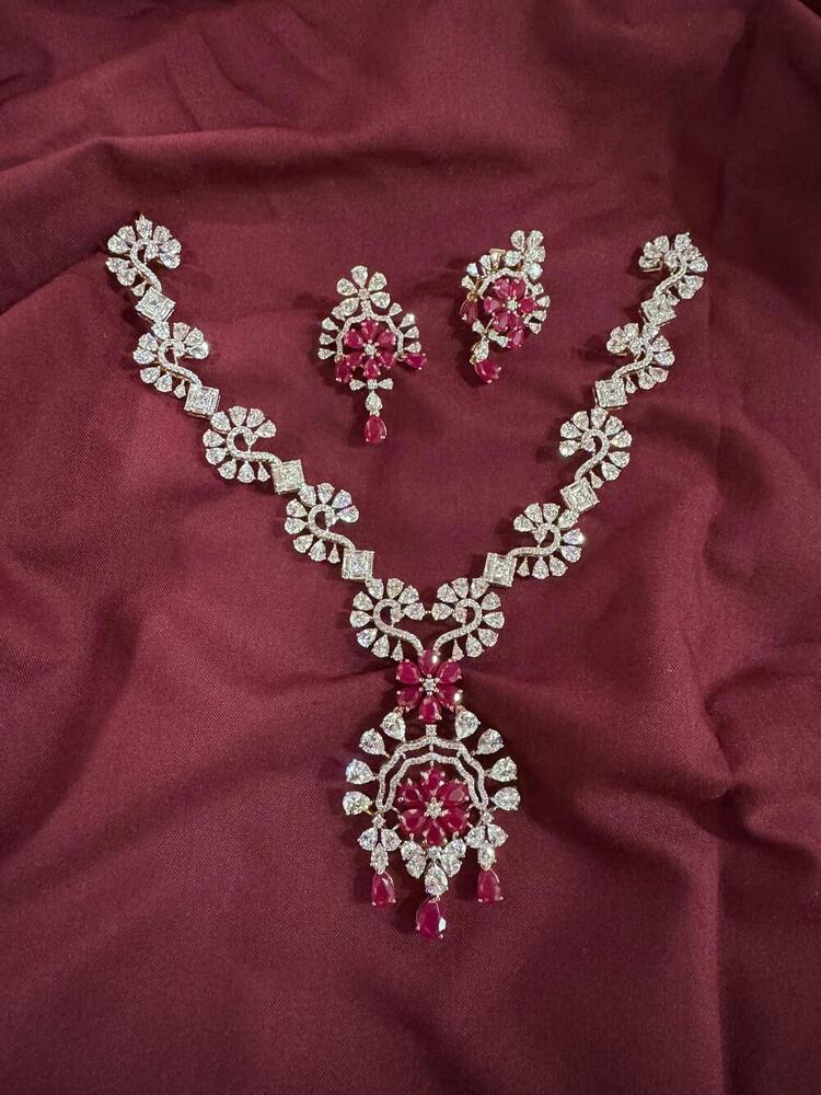 Designer Crystal Neckless Set - Color: Various Available