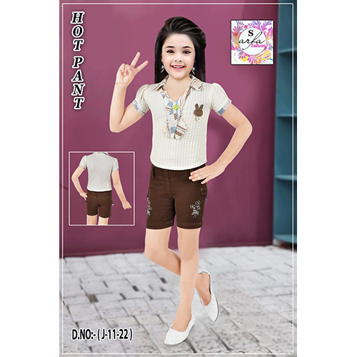 Girls Tops And Jeans Hot Pant - Color: Brown
