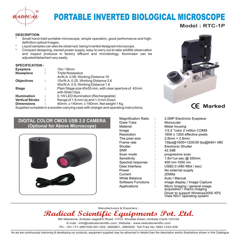 Portable Inverted Tissue Culture Microscoe Rtc-1p