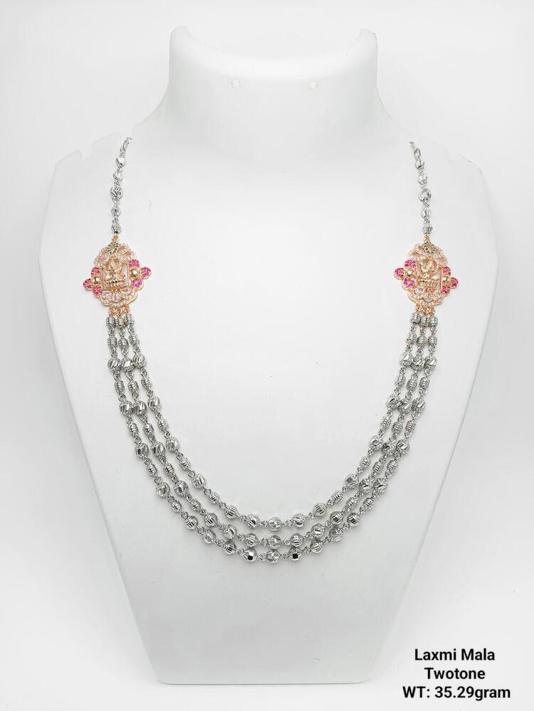 92.5 New Design Silver Laxmi Mala Twotone
