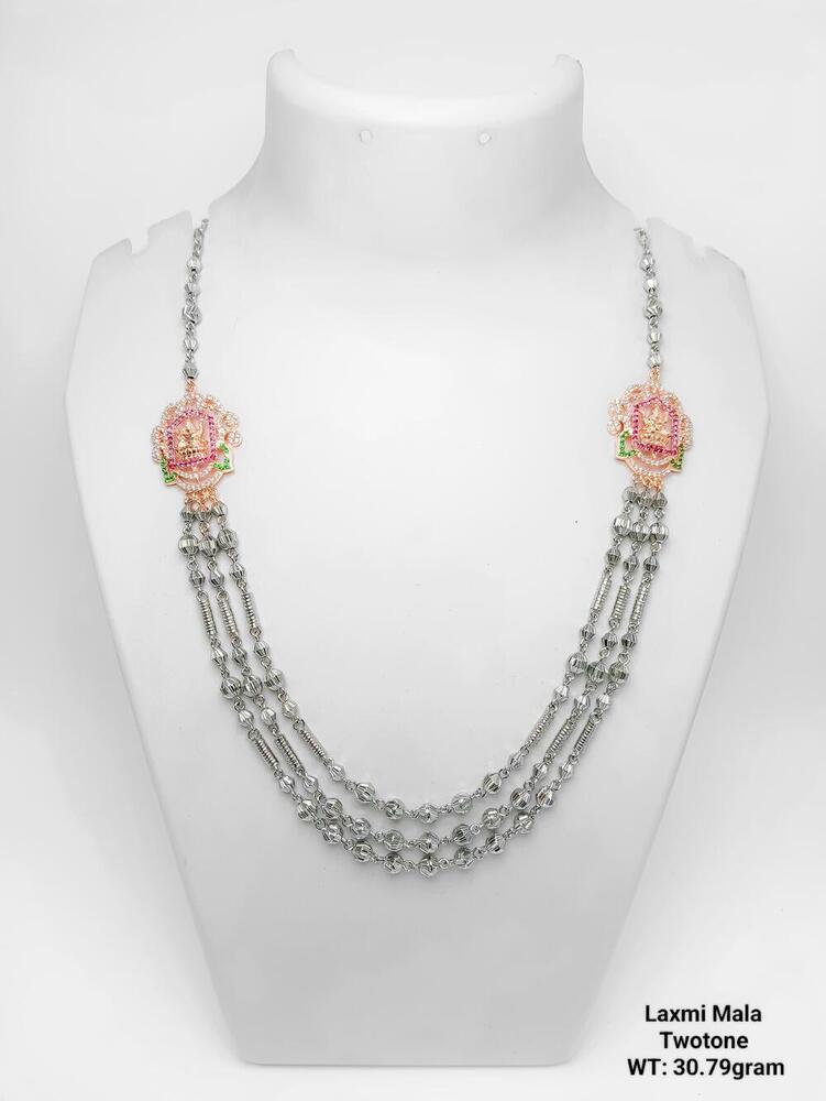 92.5 New Design Silver Laxmi Mala Twotone