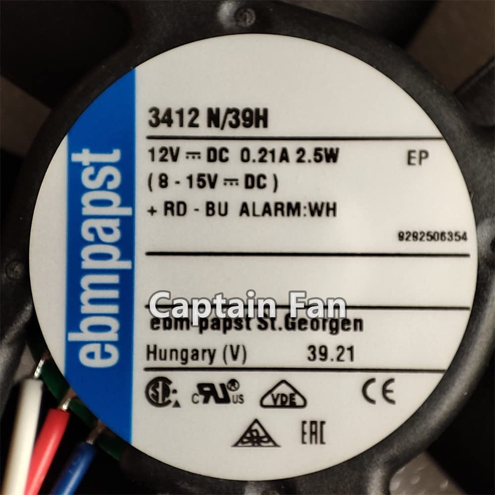 EBM PAPST 3412N/39H 12V DC 2.5W 0.21A 208mA 8025mm PLASTIC Axial Cooling Fan