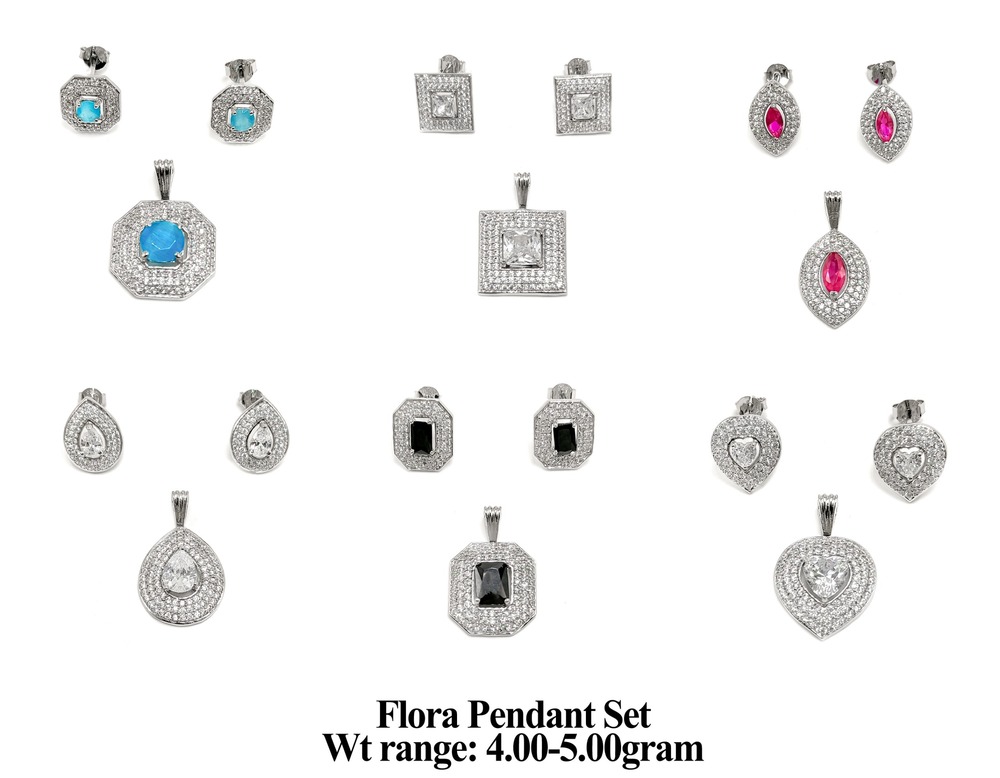 92.5 New Design Silver Flora Pendant Set