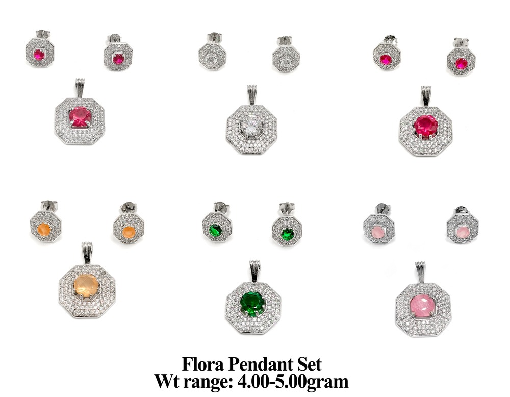 92.5 New Design Silver Flora Pendant Set