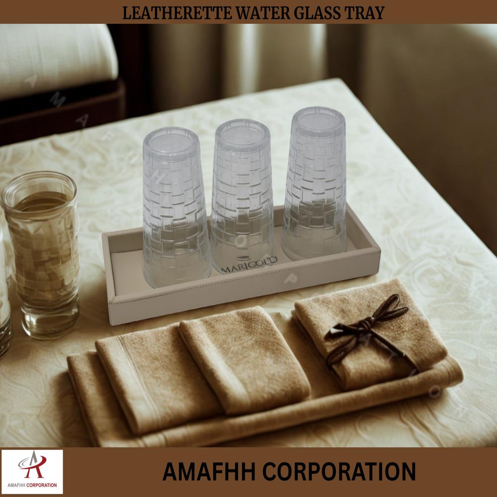 Leatherette Water Glass Tray - Color: Light Cream