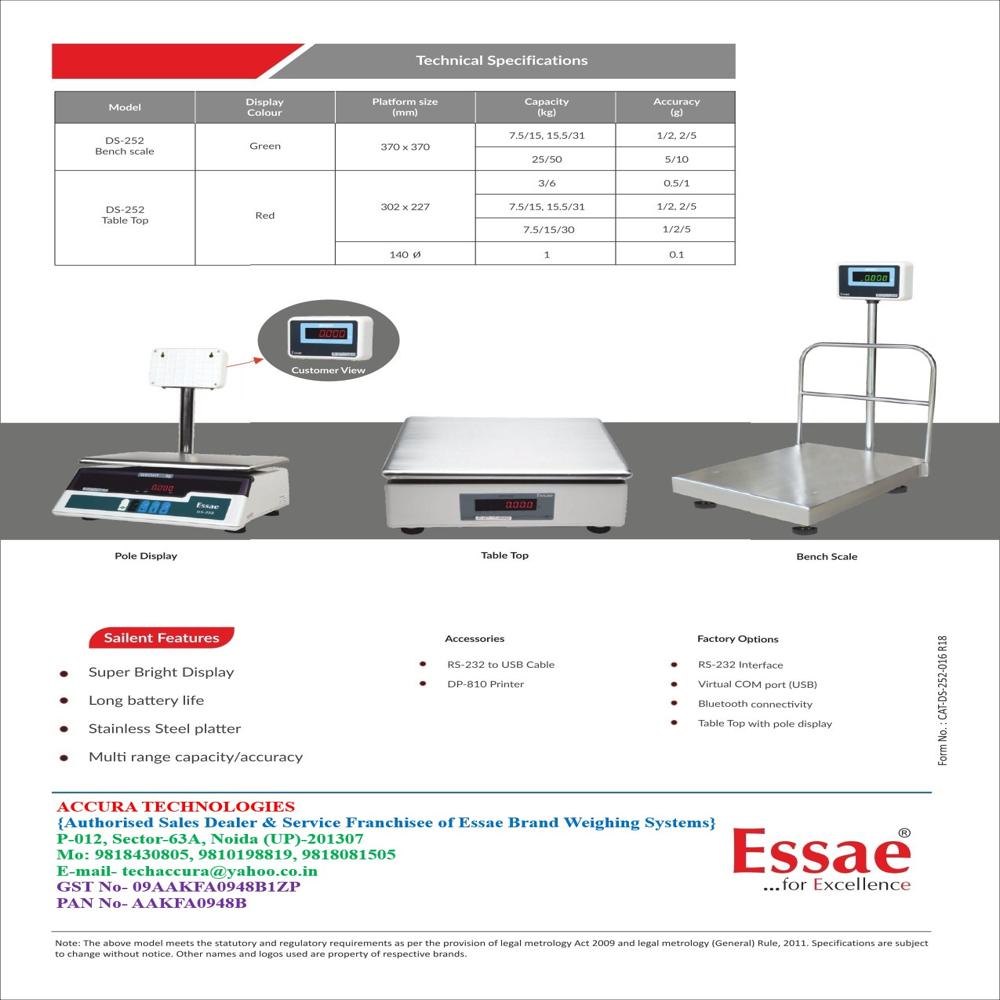 Essae Ds-252 Digital Table Top Weighing Scale
