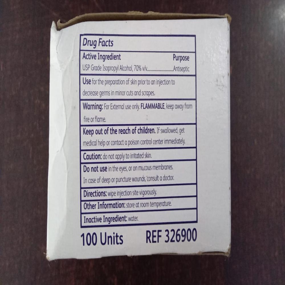 Alcohol Swabs 100 - Storage Instructions: Dry Place