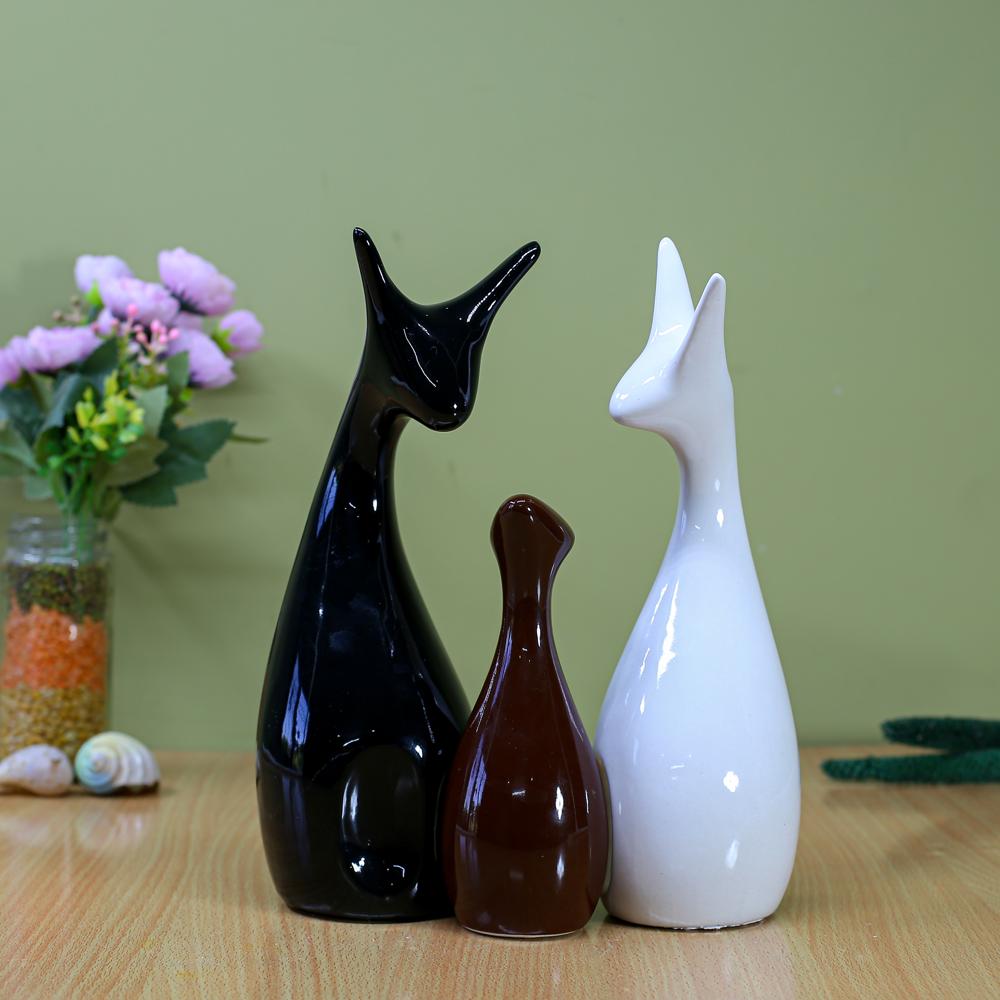 Ceramic Deer Set Of 3 (Brown, Black & White)