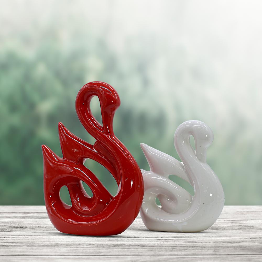  Ceramic Swan Set of 2 (Red & White)