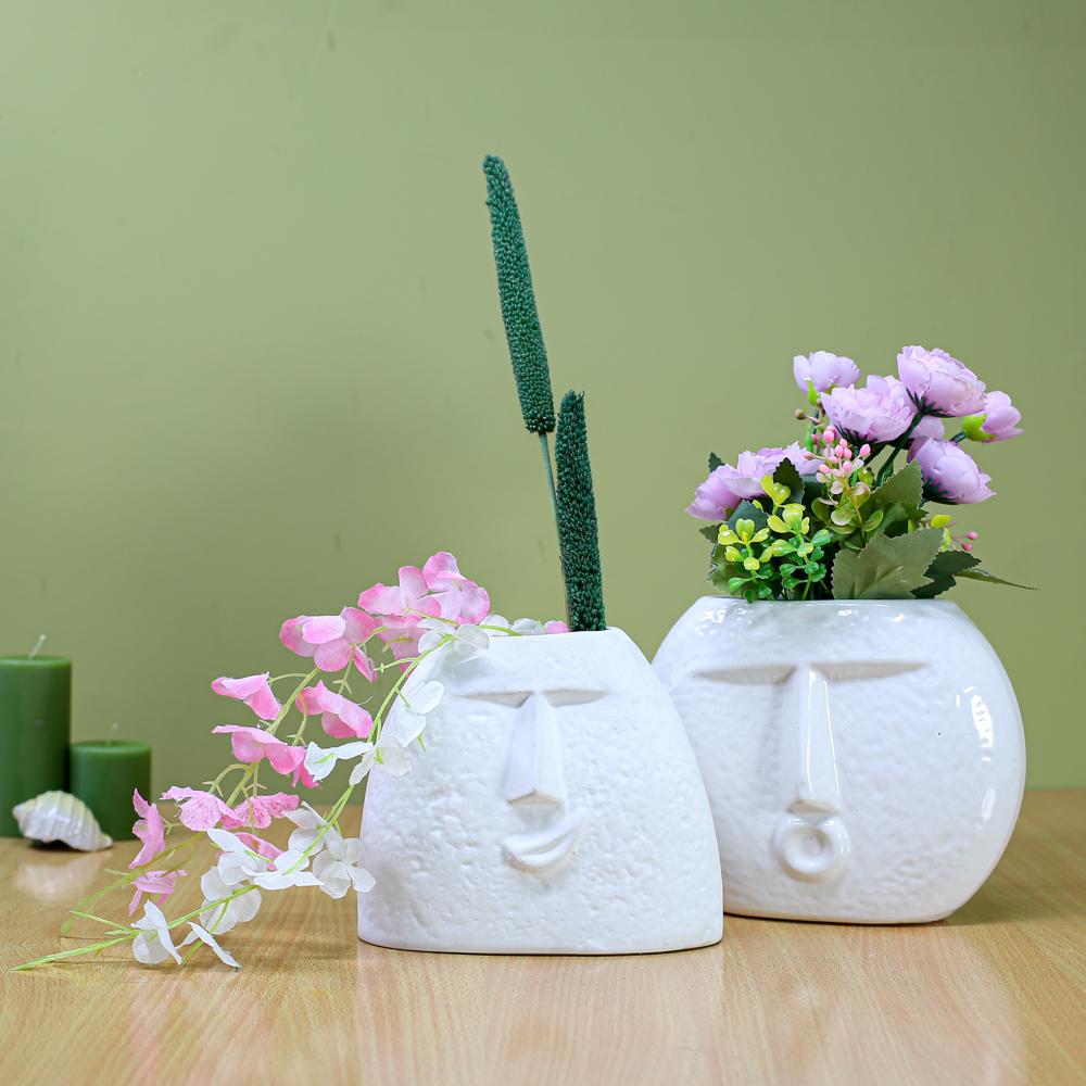 Ceramic Face Set Of 2 Off White - Features: Good Quality