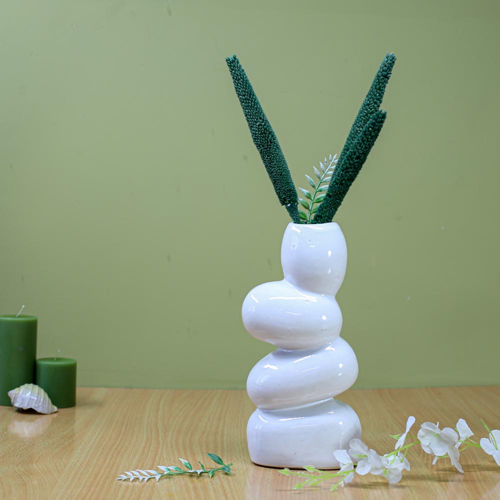 Ceramic Stone Vase - Color: White