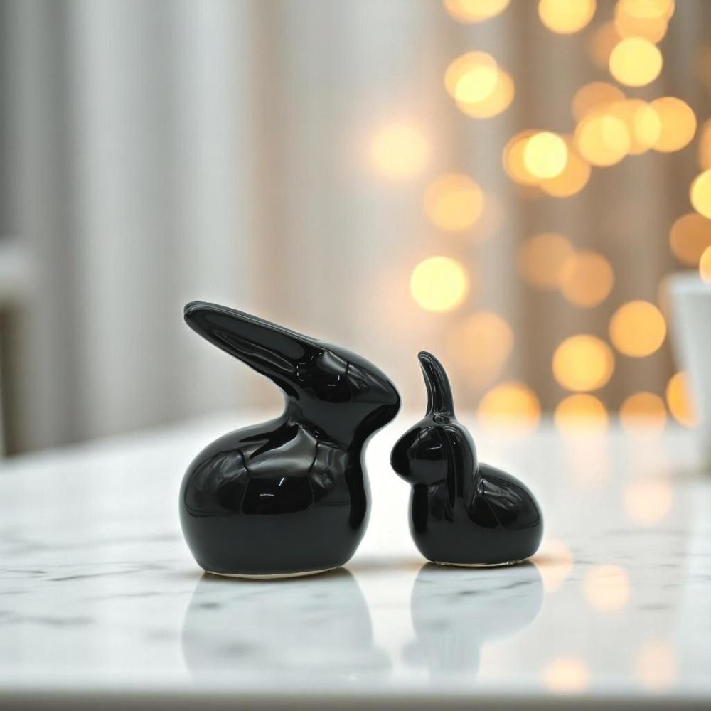 Ceramic Rabbit Set Of 2 Black