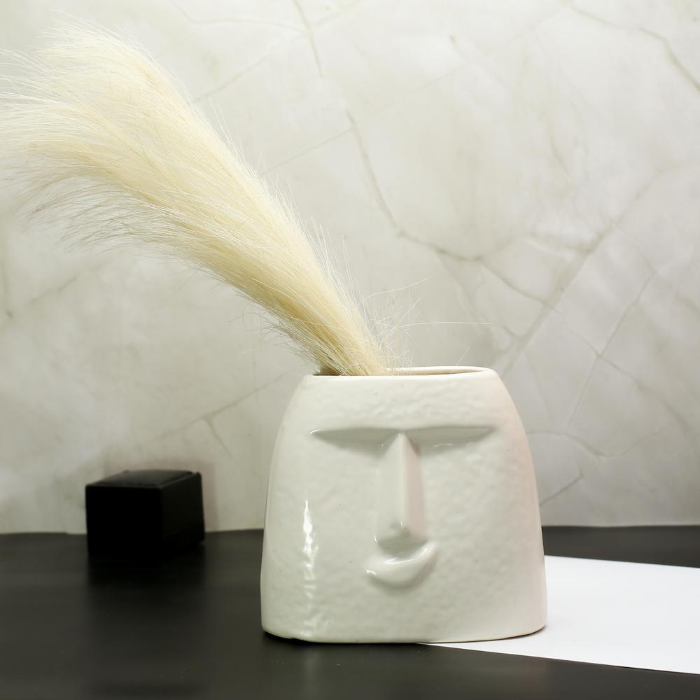 Ceramic Thinking Face Flower Pot - Color: White