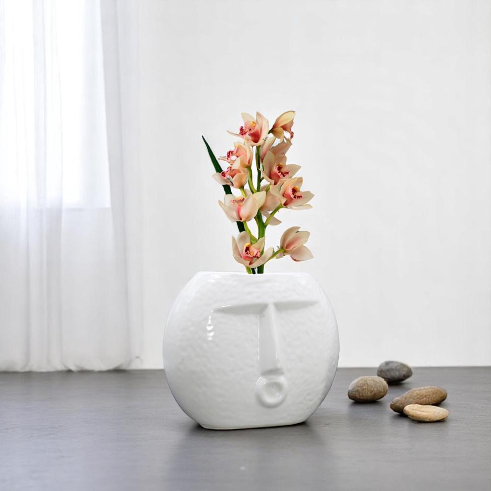 Ceramic Round Face Flower Pot - Color: Whitr