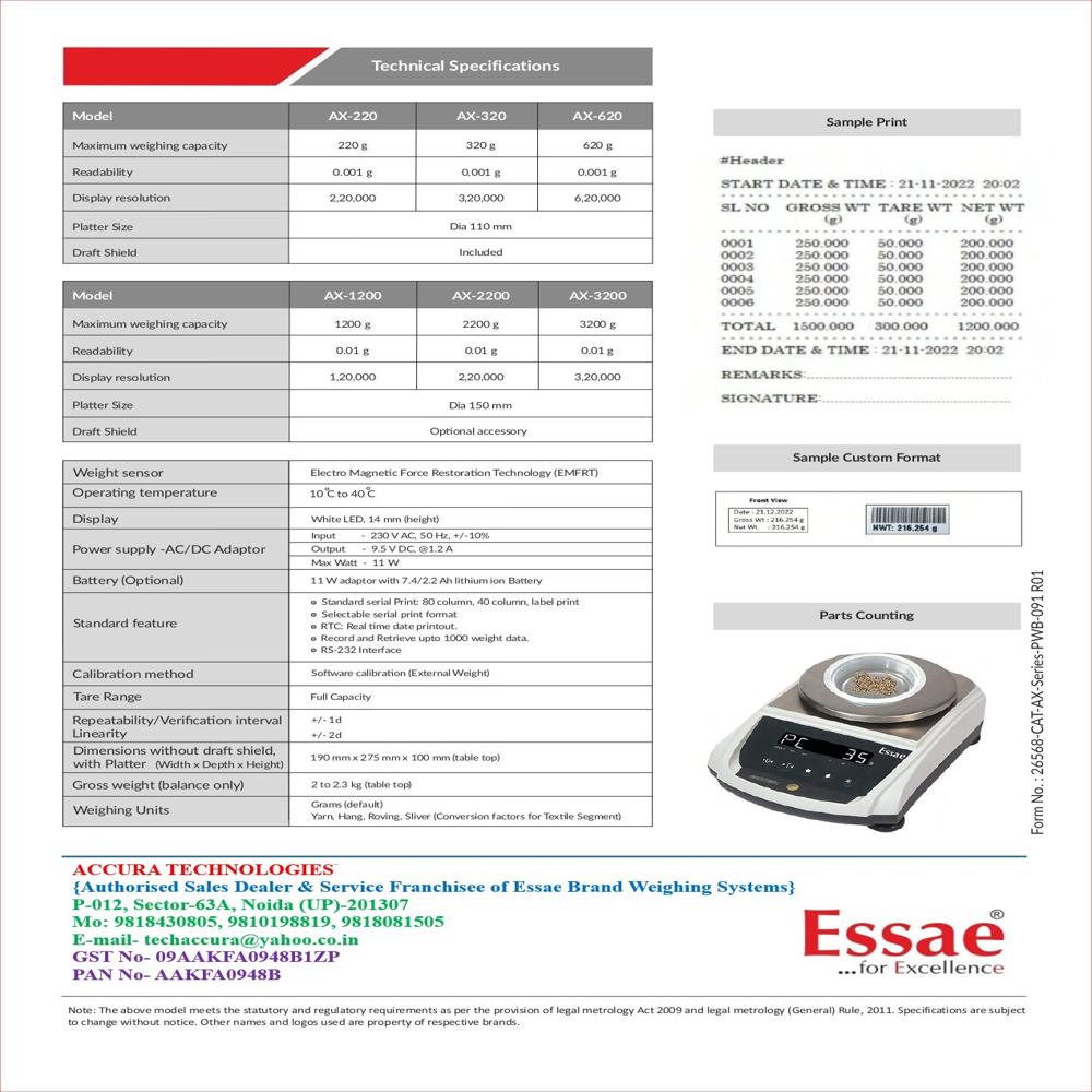 Essae Ax-220 Precision Lab Weighing Scale