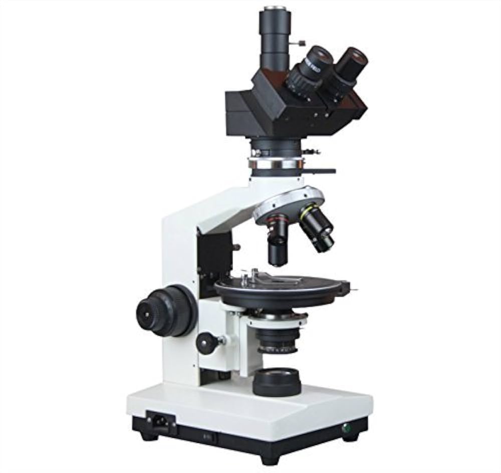 Research Polarizing Microscope - Coaxial Focusing With Graduated Knobs, 20w Tungsten Halogen Illuminator, 140mm Ball Bearing Rotating Stage, Built-in Focusable Bertrand Lens And Rotatable Analyzer